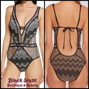 Becca one piece black and white mesh swim suit Sz S/P